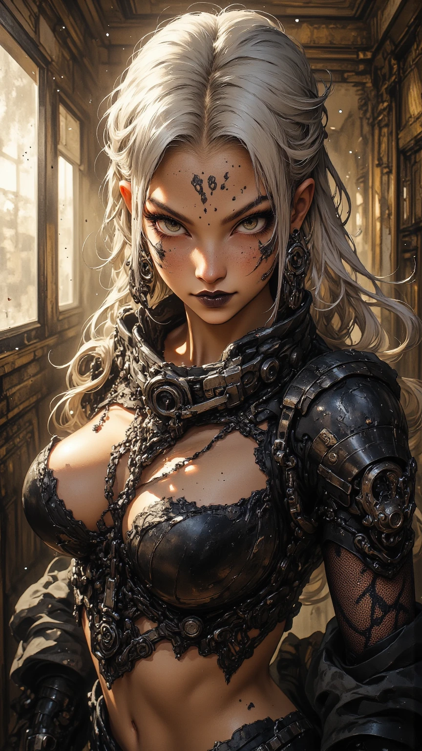((best quality)), ((masterpiece)), (detailed), perfect face ((best quality)), ((masterpiece)), (detailed), blank white background, plain background, white background, Bloodborne inspired, occult aesthetic, occult, detailed and intricate steampunk and detailed gothic, (zentangle, mandala, tangle, entangle), NSFW, a beautiful goddess adorned and enshrined in armour, Bloodborne inspired , occult aesthetic , occult , detailed and intricate steampunk and detailed gothic , wielding a sword and holding a shield, Fluttering lace flared short dress with frilly petticoats, beautiful small breasts, small breasts, full body, whole body, body,