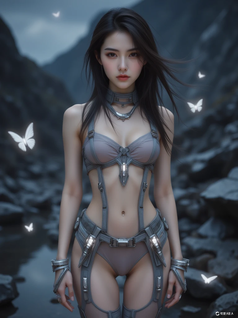 bamboo forest/, ((masterpiece, Highest quality, Best image quality, High resolution, Realistic, RAW Photos, 8k, Highly detailed CG synthesis 8k wallpaper)), (Huge and stunning goddess shot, Very hot and sexy, Incredible beauty, Perfect Proportions, Beautiful body, Slim body beauty:1.4), 夜のbamboo forest, Woman illuminated by torch, Wear a red kimono, Full moon floating in the background, Silence of the Night, Mysterious atmosphere, View from below,