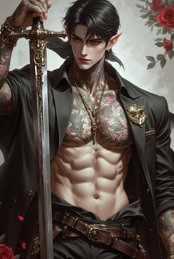 1boy, adult, handsome, perfect face, detailed eyes and face, clean shaved, muscular, capturing a rural atmosphere, dynamic lighting, unreal engine 5, hd picture, satoru gojo, white hair, short hair ,hair between eyes ,blue eyes, white skin, pink nipple, milk nipple details, Fox ears, Right hand holds the sword