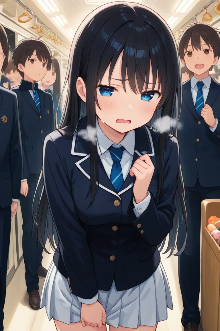 NSFW,masterpiece,Highest quality,High resolution,Super detailed,Yukinoshita Yukino\(My Youth Romantic Comedy is Wrong as Expected\),Black Hair,Long Hair,Light blue eyes,uniform,High quality lace open crotch panties,Small breasts,Dissatisfied face,Embarrassed,blush,School,Women's locker room,bench,Girl getting changed,Open clothes,(Middle-aged men),Being watched by men