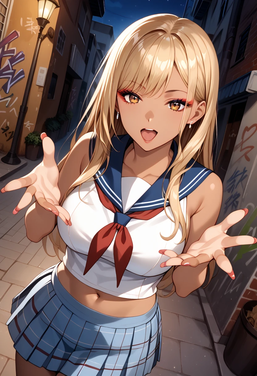 highest quality,wonderful,finely,Very detailedな CG ユニティ 8k 壁紙、(Contemptuous Eyes、Glaring expression:1.4)、train、whole body, (Sailor suit), (underwear:1.5),(Pussy juice:1.6),(Black Stockings:1.1),(Thighs:1.2),(From below:1.1)、(Stand up and put your feet up:1.2), (highest quality:1.2, Anime artwork, Very detailed, High detail, digital coloring, High Contrast, masterpiece:1.2, highest quality, Best aesthetics), (((kitagawa marin, 1 girl))), Blonde Hair, Straight Long Hair, Pink gradient hair, Red eyes, Earrings, White shirt, Black choker, Blue tie, Check skirt, Wet vagina、Semen overflowing from the vagina、