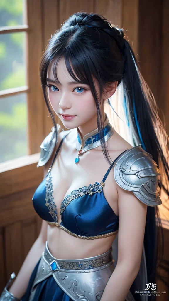 8K、浅黒くSunburnしたBlue and white very large chest armor(Metal)Dark elf wearing、Super Beauty(Like the real thing)、全身Sunburnした肌、Elf Ears,Blue and white very large chest armor、Model Chute Style、(the Extremely Detailed CG Unity 8K Wallpapers)、Full body photos of the most beautiful works of art in the world、Front 4 poses、Blue Hair、Blue and white combat skirt、diamond、Medieval architecture、trending at artstationh、CG trends、 Dense、Every detail、Sharp focus、very, very big breasts、blue eyes、Beholder、Beautiful expression、Accentuate your cleavage、Beautiful decoration、smile,Makeup,Inside the cave,全身Sunburnした肌,美しいBlue Hair,Sunburnした肌,全身Sunburnした肌,Dark skinned female elf,Rich colors, Backlight, Cinema Lighting, Film Grain, 50mm lens, Nikon D850,Ultra-high resolution,Ultra-realistic,Dynamic fighting poses,Blue and white very large chest armor(Metal),In a dimly lit dungeon,Makeup,Sunburnした肌,Sunburn,