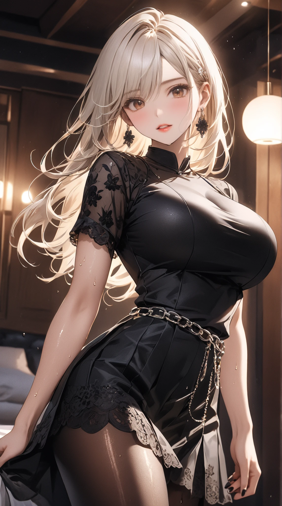 (photorealistic:1.4), (masterpiece, sidelighting, finely detailed beautiful eyes: 1.2), masterpiece*portrait, realistic, 3d face, glowing eyes, shiny hair, lustrous skin, solo, embarassed, (midriff), black underwear, blonde hair,