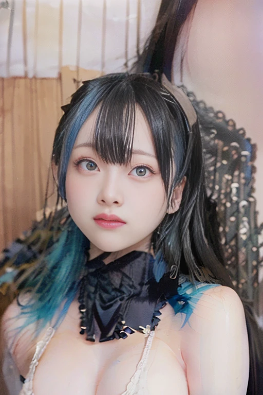 female kindergartener　Butterfly from the neck down々　Rubber Suit　Butterfly on the back々Feather　Hair color blue