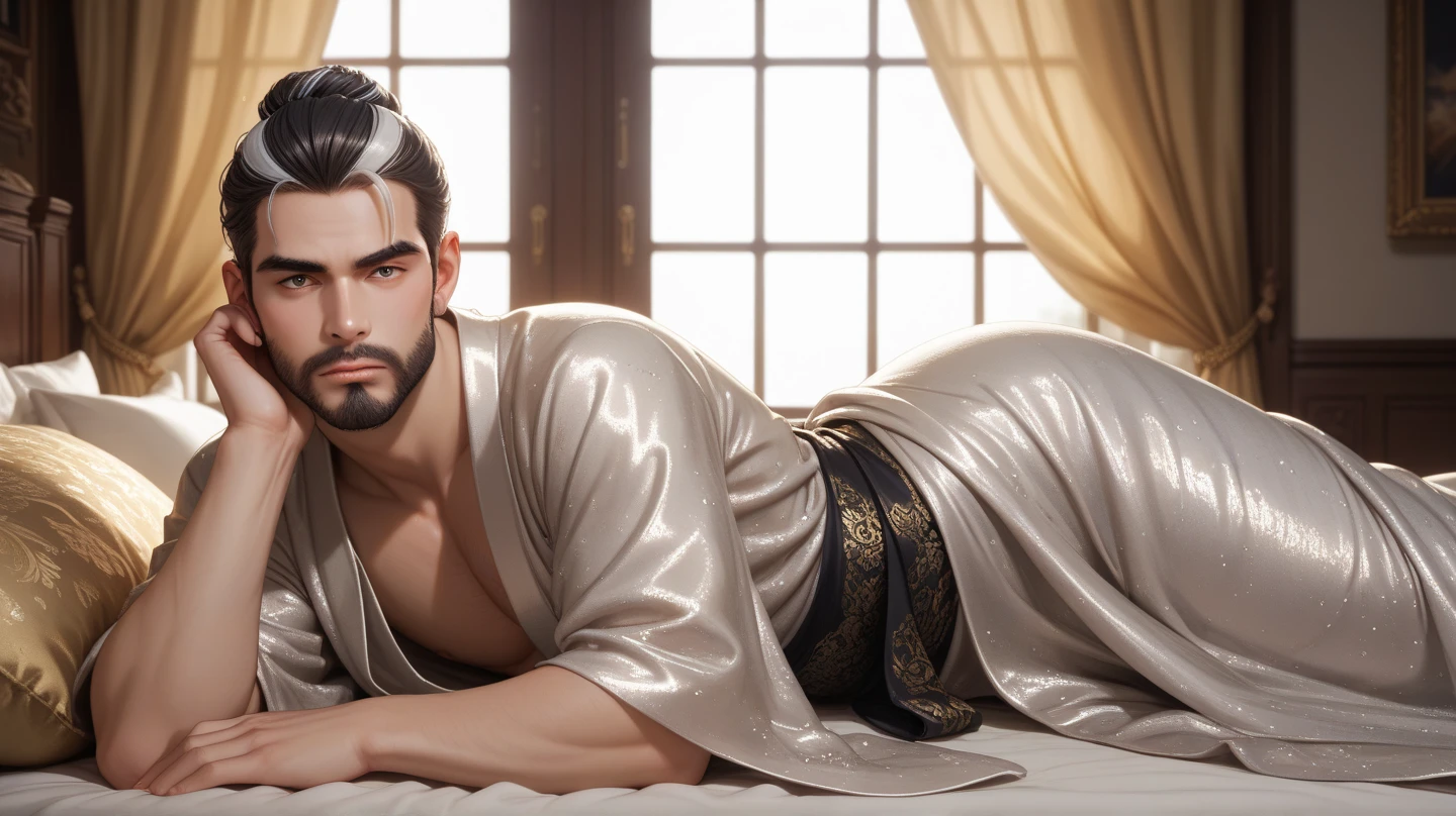 （tmasterpiece，best qualityer，Official fine art， Aesthetics：1.2），（hyper-detailing），（（Clear plastic film panties：1.2））（（short detailed hair，Short beard stubble：1.3））（（short detailed hair，32 years old muscular man：1.3））finely detailled，Most Best Illustration，hand-drawn high quality，（hight contrast），（Clean lines：1.3），（Artistically），a line drawing，（Complex lines），Clear lines，s fractal art，Brush strokes，ukiyo-style，（full-body portraits，Tulle tong，Extreme closeup：1.1），（Muscle men，White transparent thong：1.4）（Autumn golden desert Gobi background：1.3），The perfect facial features of a supermodel，whole body show（short detailed hair，beard stubble），Thong boy，Surround composition，Perfect pectorals and abs，Mysterious night，Extremely provocative and sexy（Add details），（detailedbackground：1.2），（core，），A high resolution，extremy detailed（（Ultra-artistic，Only a pair of white transparent thongs were worn，The internal structure is faintly visible：1.3））（（whole body display，Extreme detail：1.2））(Yuguchi Yuko style，1.4)，Higuchi Yuko style，（By Yoh：1.2），