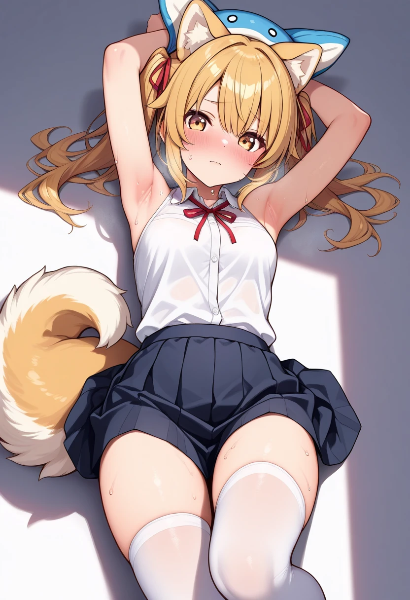 score_9, score_8_up, score_7_up, score_6_up, source anime,(masterpiece, best quality:1.3),extremely detailed,cowboy shot,1girl,(holo),spice and wolf,solo,wolf girl,wolf ears,wolf tail,light, brown hair,small breasts,cleavage,navel,nail polish,slim legs,long hair,looking at viewer,grin,bent over,red necktie, school uniform, skirt, choker, shirt, piercing, black choker, jewelry, white shirt, plaid skirt, tied shirt, plaid, pleated skirt, collared shirt, red skirt ,outdoors, blue sky,clouds, best quality,amazing quality,very aesthetic,absurdres