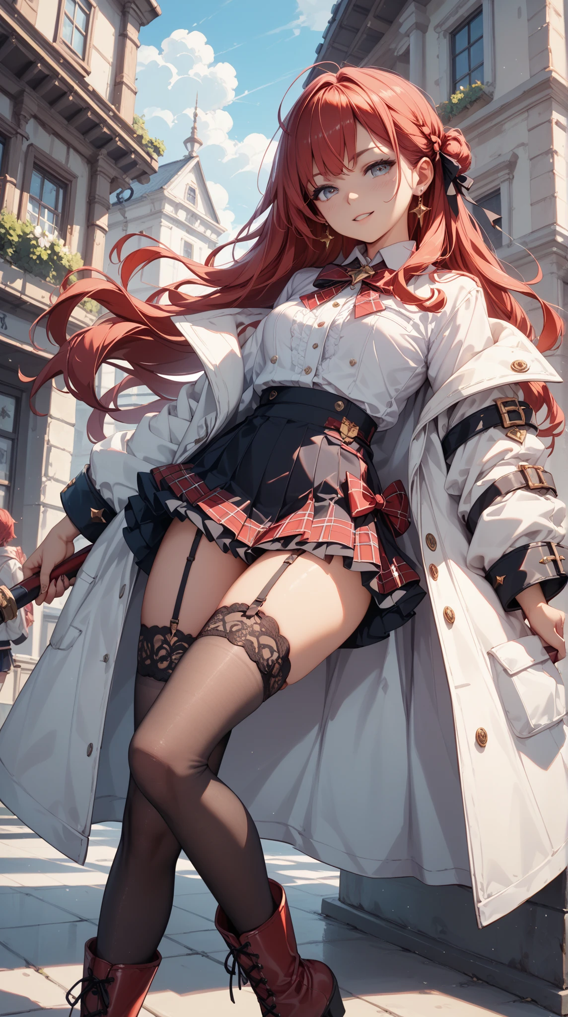 best qualityer，tmasterpiece，Ultimate resolution，downy，Extremely colorful，mature pretty woman，（JK school uniform），neck bowtie，Plaid skirts，（Beauty severed head），Normal posture，Redlip，Collar，Kneeling pose，（Point at you with your ass），shackle，behead，guillotine，behead，Collar，handcuff，Anklets，（white stockings），Mary Jane shoes，Normal posture