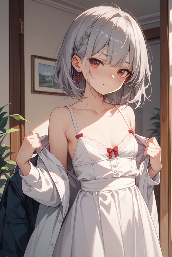 Silver Hair、Grey Eyes、elf、Scarlet hakama、1 person、Adult women、Highest quality、Small breasts、