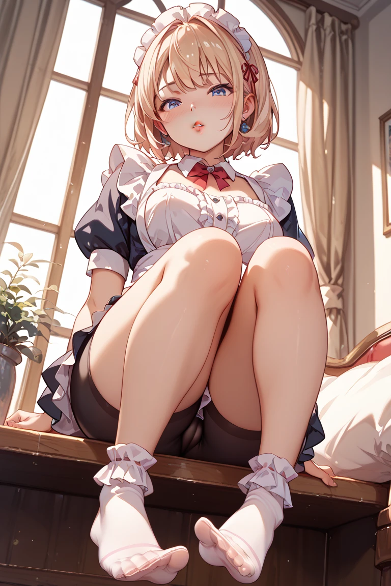 (8k、Highest quality、highest quality、masterpiece)、Detailed face、1girl、1boy、Blonde、 ((Brown skin:1.4))、bionde、short hair、Grey Eyes、blush、Embarrassing、Embarrassed、tough、painful、Open your mouth、big breasts、((naked pussy)、Full body portrait、Skirt Lift、mini skirt、White dress、White knee-high socks、black strap shoes、big penis in pussy、masturbation、Big ribbon on head、love juice、pussy juice