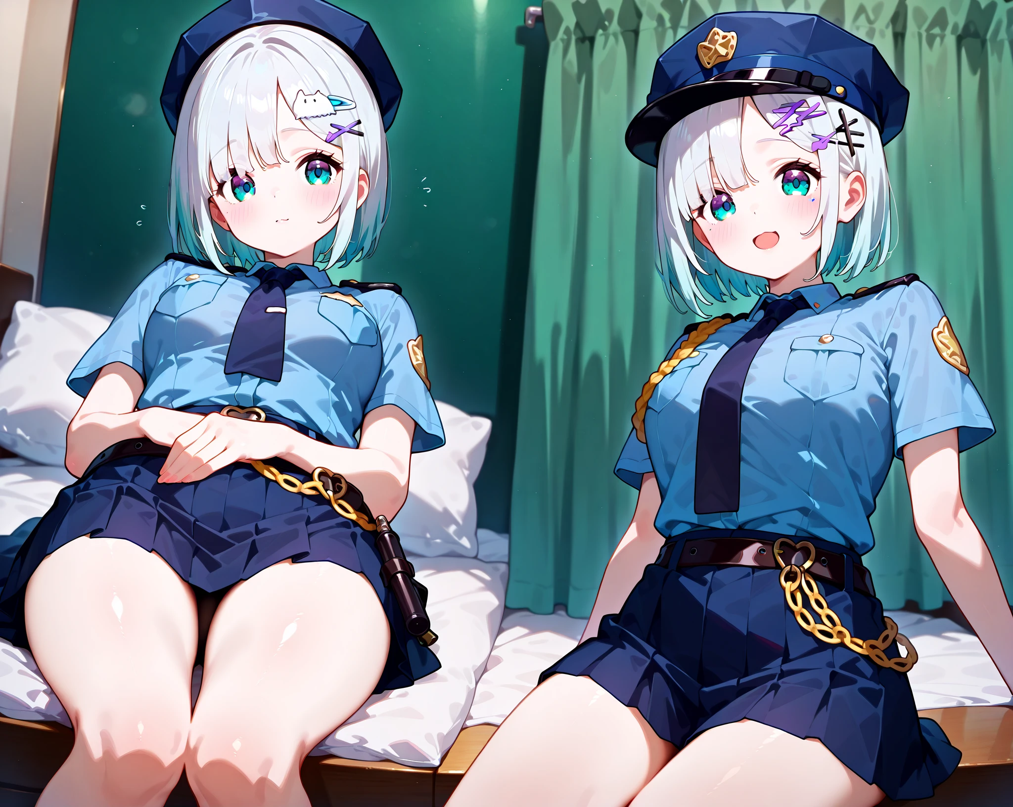 （Extremely detailed CG unified 8k wallpaper),(masterpiece), (Best quality), (Ultra Detailed), (Best Illustration),(The best shadow)，Lying in bed，Raise your hands above your head，Arms behind the back of your head，Widely spread legs，Open your legs