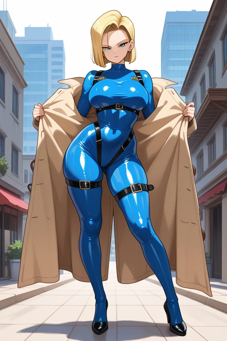 Vault-girl, vault 111 jumpsuit, 1girl, bursting breasts, breast expansion, large heavy breasts, crossed arms, vibrant blue eyes, blushing, long blonde hair, hips expansion, ass expansion, weight gain, shes stress eating, hes worried about how large her breasts are getting and how sensitive they are, strained jumpsuit, wide fat hips, thick thighs, fat ass, chubby belly,