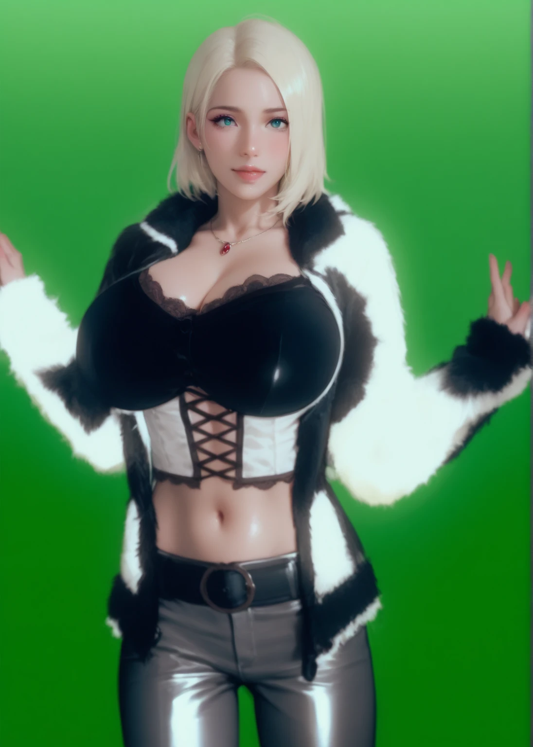 Beautiful detailed skin, Detailed Body, beautiful detailed hair, marked abdomen, beautiful coat with tiger skin and y2k style miniskirt