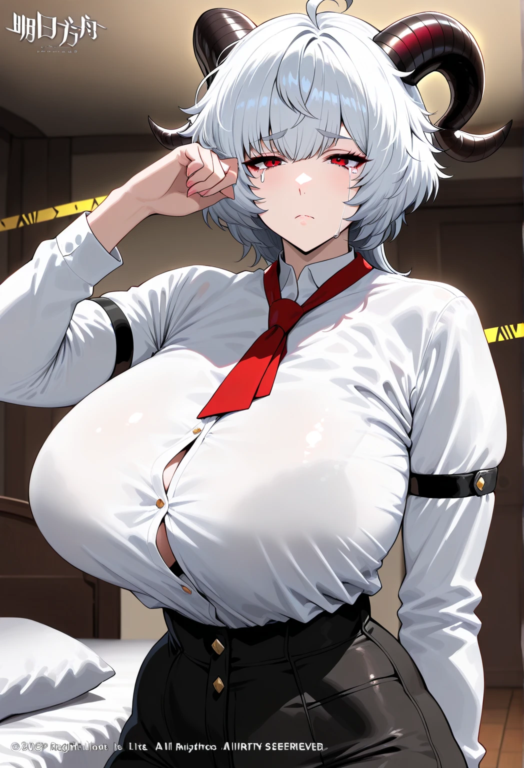 score_9, score_8_up, score_7_up, score_6_up, score_5_up, BREAK, 1girl, solo, huge breasts, hellsing, freckles, white pants, long sleeves , sitting, |{{{smug}}}, pattren drtailed wallpaper, night time, smug expression, head tilt, looking to the side, gigantic breasts, breast focus, boob window, arms at side, arms behind back, Detailed face, Detailed blue eyes, Detailed face, blue eyes, perfect eyes, perfect face, ikuchan, hair over eyes, closeup, indoors, couch, spreading legs, lying on side, lying on couch, laying on side, feet, spreading legs, cameltoe