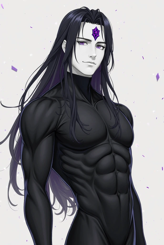 1 , male focus, looking to the down, pale skin tone, yellow eyes, muscular male, muscular, Scrawny, standing, hand on waist, defined abs, trunk, standing alone, Seriously, long hair, stubbles, hair covering right eye, slicked black hair, parted lips, volume in underwear, black naughty underwear, Black boxer briefs, wearing no shirt, white background, simple gray background, whole body, best qualityer, incredible quality, better aesthetics, again 2023, Masterpiece artwork, best qualityer, blush