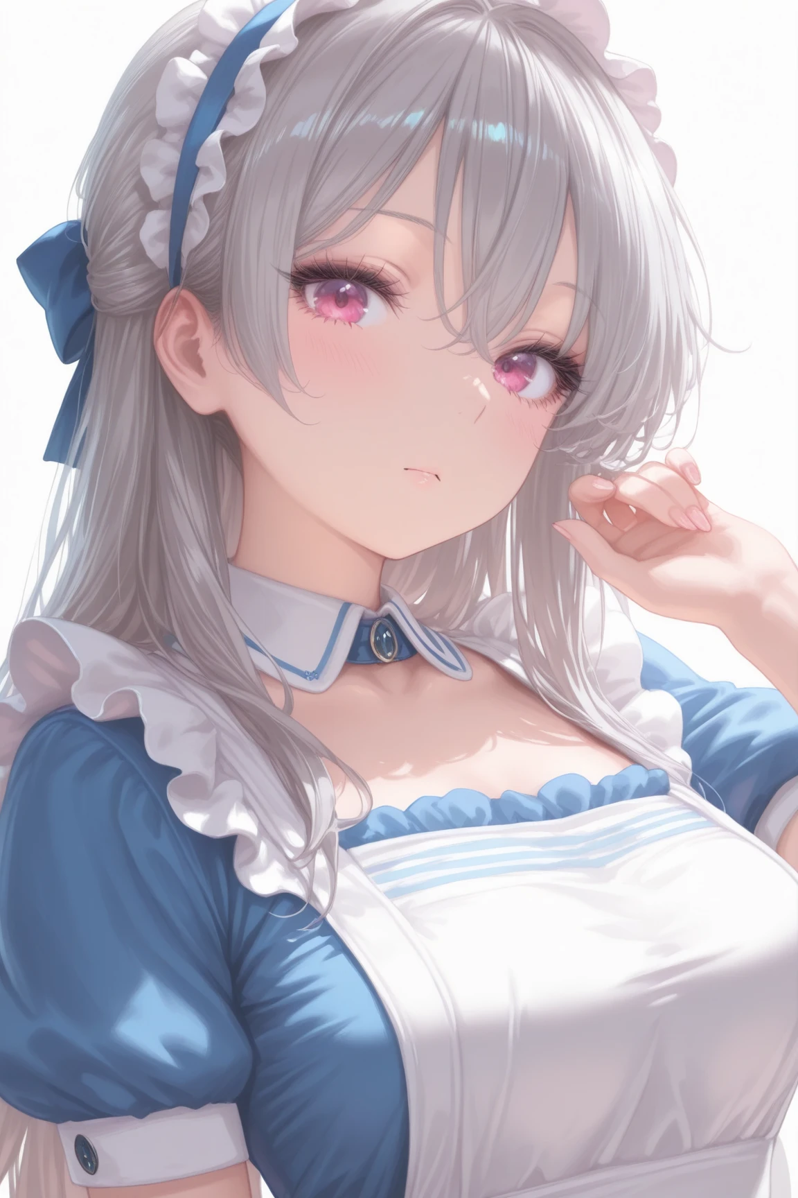 big breasts:1.5、、highest quality、very detailed、Very realistic eye masterpiece、highest quality、very detailed、gray hair、perfect face、long hair、white dress、sundress、nsfw