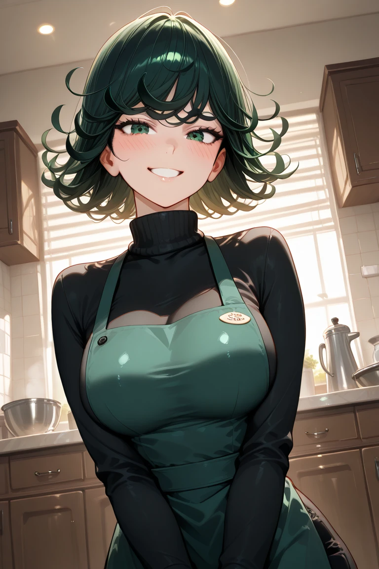 (Best Quality, Masterpiece),sexy mommy, Front cover of a women's cooking magazine, erotic, 18+, nsfw, 1girl, 30 years old, green lipstick, Contempt, pride, hourglass figure, high heels, sexy Maid costume, beautiful food, text, diagrams, advertisements, magazine title, short black hair,green detailed sparkling eyes,