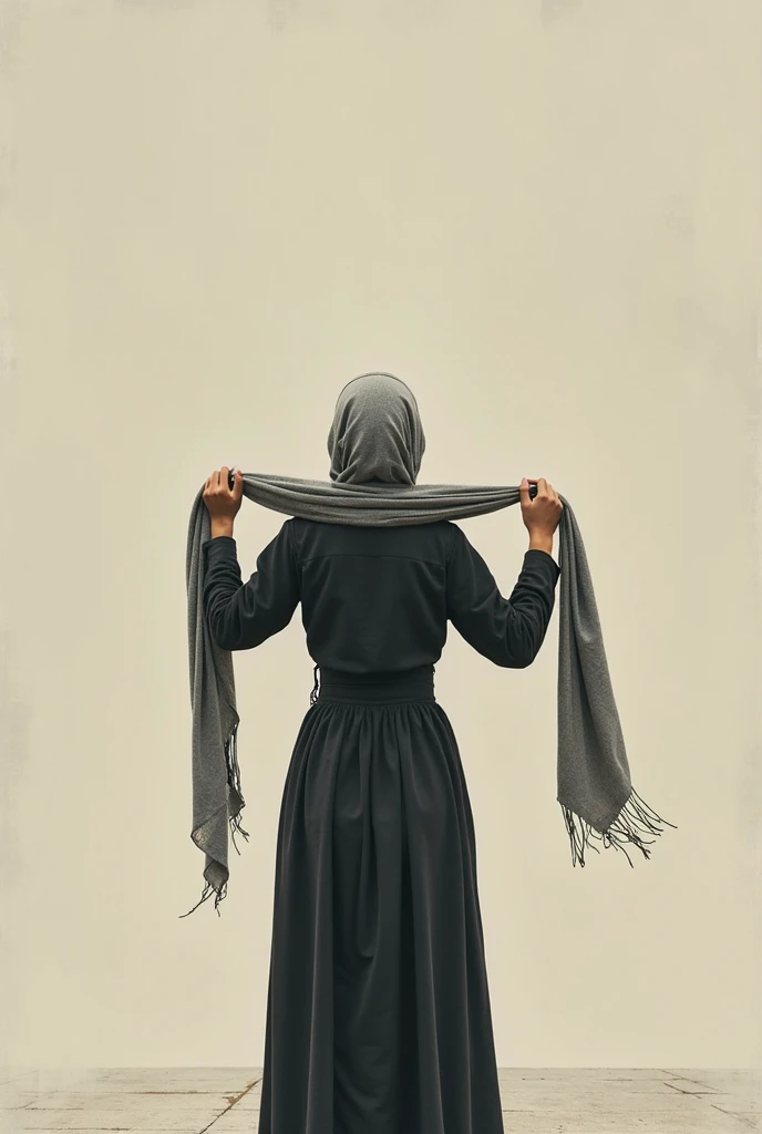 Black girl con hijab crucified , cropped photography,. whole body