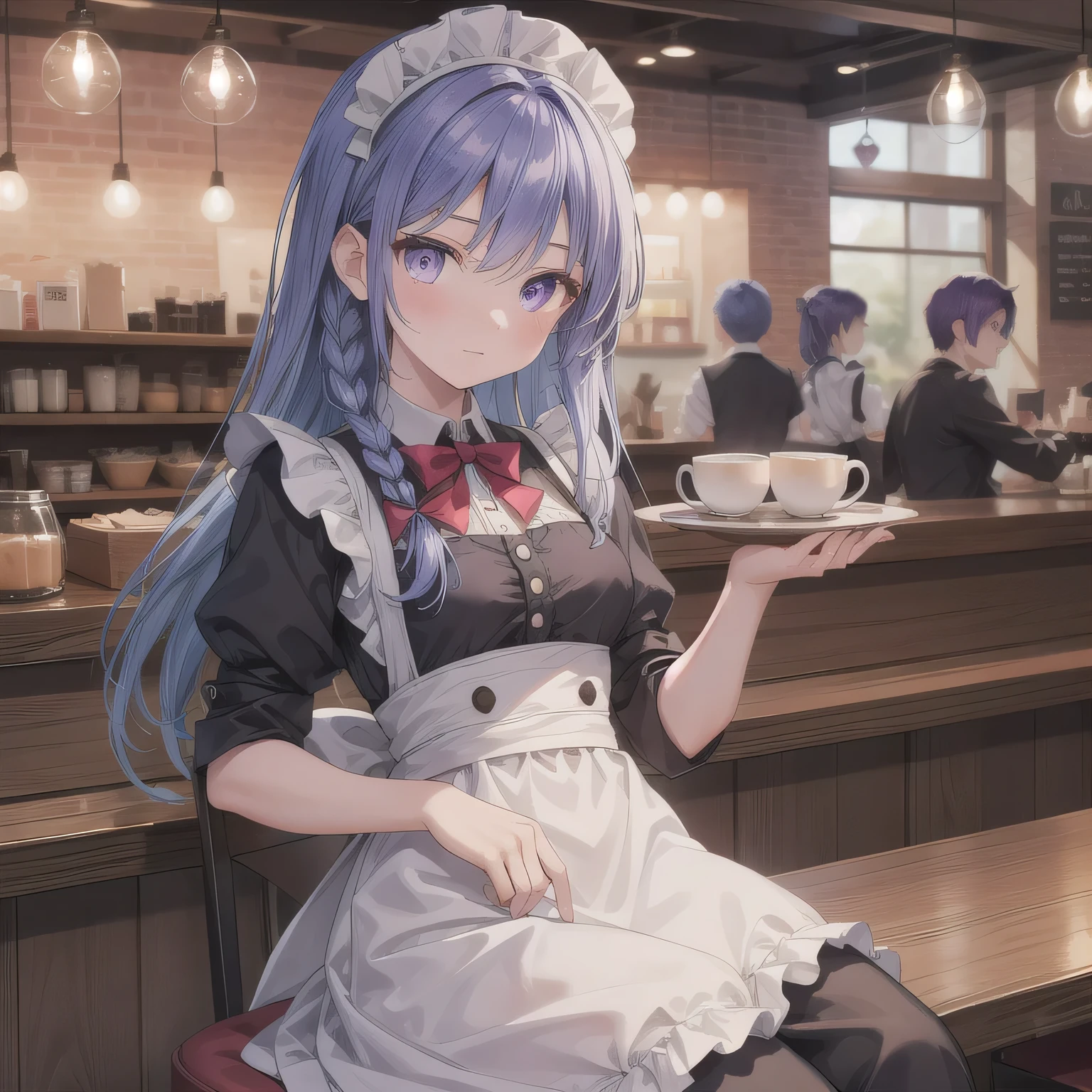1girl,izayoi sakuya,touhou, smile open mouth,
(blue theme:1.7),gray eyes,maid outrift,sitting,looking at viewer,holding coffee cup, coffee,sweets, plate, fork, knife, table, chair, table,restaurant, (Depth of field, hdr, cinematic angle, cinematic lighting,backlighting,ray light,volumetric light,:1.5),(masterpiece:2),(best quality:2),(very aesthetic:1.2),(absurdres:1.2),(detailed background),newest,intricate,ai-generated,(masterpiece:1.2),(best quality:1.2),(absurdres:1.2),(detailed background),newest