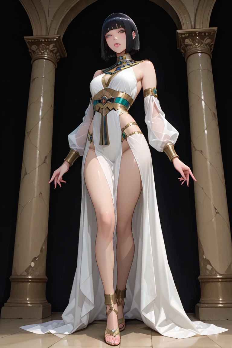Cleopat of Egypt、be white、brunette hair、Wearing transparent cloth、I&#39;m wearing lace-up sandals、a smile