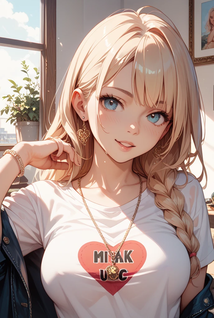 18 year old American girl, Video Game Players, Wearing a short semi-transparent T-shirt, Black Hair, ((blush: 0.8)), Natural skin texture, 4k textures, Very detailed, Crazy details, Light color , ((Long wavy hair)), ((With a smile on your face: 0.4)), (No panties: 0.2), ((Look directly into the camera)), ((tilted head: 0.8 )), ((Small Breasts:1)).  
