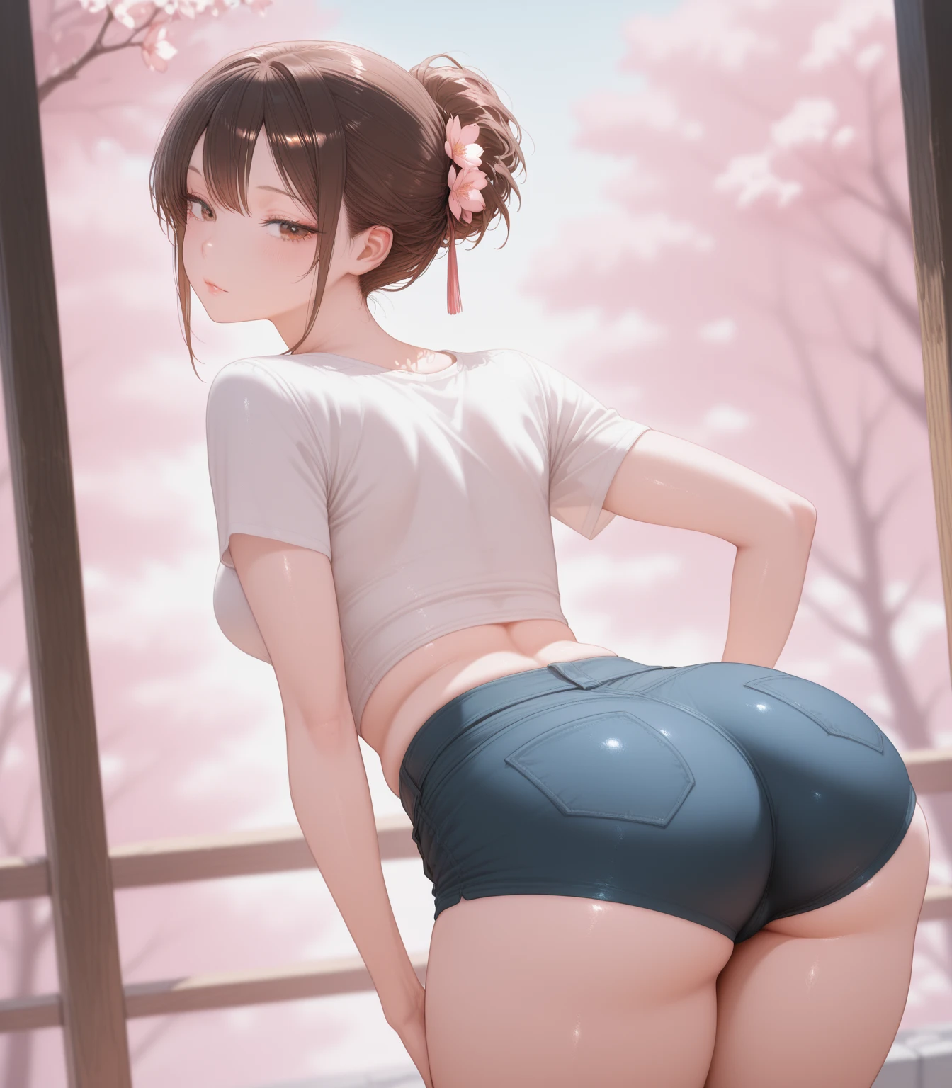 Close-up of the butt looking up from below the ground、realistic、12 year old girl(1 Shiny skin.4)、Wearing a tight long skirt made of thin beige fabric,smile,cleavage emphasis,Face reality, massive tall wide round fat heart shaped bubble butt, lips are a little red,cheeks are a little red,(primary school), butt straining clothes, butt too big for clothes, very deep butt crack, tight clothes, revealing clothes, skin tight clothes,
