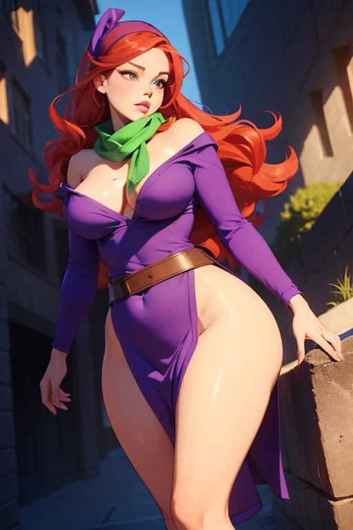 Masterpiece,Solo,1girl,Daphne Blake,(Scooby Doo),Big Breasts,Pussy,Perfect Body,Sexy Body Hot,High Quality,High Resolution,Photograph 16K,Ultra Detailed,Hairband,Beautiful,Beautiful Woman,Nude,Beach Background 