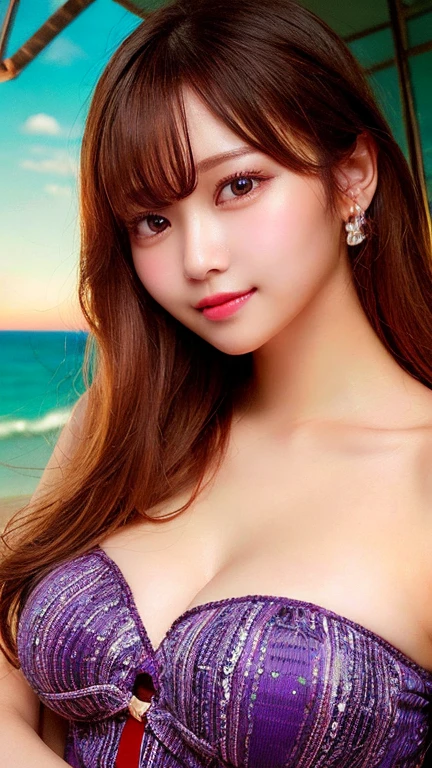 Two young Chinese women, aged 20 years old,chubby, Cute, light pink lips, cute smile ,In a light, sheer swimsuit with a floral pattern. ,Sitting on a large lotus leaf in an atmospheric pond at night during the rainy season in Iceland. There are beautiful aurora borealis in the sky. Digital illustration. ,realistically, Whole body ,Wear very little., high resolution 8K high resolution, random poses, the ultimate in photography. Wear a jeans skirt, tank top ((round chest)((Busty breasts))