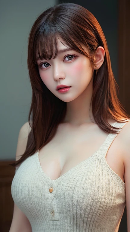 (masterpiece:1.2), realistic, photo of  a girl in a loose shirt(unbuttoned shirt), half nude, best quality, big breasts, Bare Shoulders, cleavage, nsfw, [[Hands hidden behind the back]], earrings, Complete shirts, black choker, solo, [sfw],