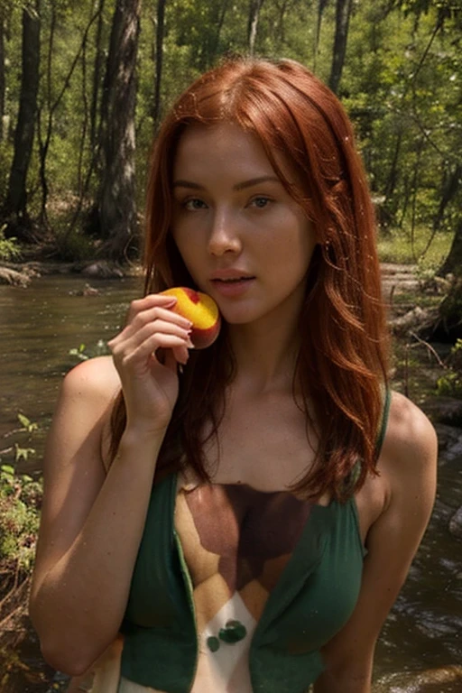 Anna Kendrick with dyed red hair in a watermelon field completely naked and smiling