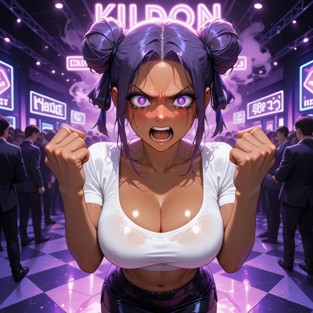 bunny ears,Bunny sexy costume, rabbit tail,Blank, Star, Long hair double ponytail,A girl kneeling,photo photo,Unreal Engine 5 Realistic Rendering,(cover comic magazine:1.6),game character, role player, Standing on Kyoto Castle, pretty face, arm tattoo,chest tattoo,ace of spades,Tattoo of the abdomen,body surreal,thick muscular,excellent!! Types with bobelon, big case, Body moisturized and shiny, purple short hair,Black latex clothing,Put your hands behind your back,F1.4 aperture,M-pose,business attire,heart-shaped,MILFs,black body stockings,side view