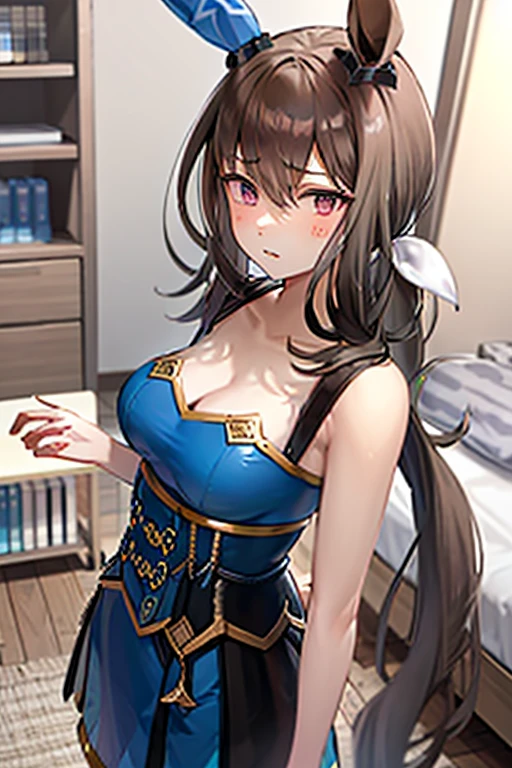 close up shot of a woman in a silver and blue dress, silver armor, large breasts, cleavage, chengwei pan on artstation, by Yang J, detailed fantasy art, stunning character art