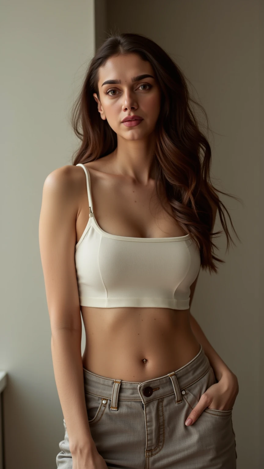 ((((dressed like a sexy cheerleader)))), short miniskirt, sexy transparent white blouse with wide neckline, showing the perfect abdomen, medium breasts, perfect and firm thighs, sensual hips, highly detailed skin texture, pore 1.5 ( (((well-formed full body, perfect measurements)))), flirting, photograph of a woman alone, taken in a photo studio, 28-year-old woman, long curly hair, well-groomed dark blonde, trustworthy, beautiful face, smile perfect, very high quality RAW photography, posing for the camera, detailed and intricate studio background, exquisite details and textures, highly detailed and ultra detailed photography, correct lighting, 4k, sharp focus, high resolution, highly detailed skin, detailed eyes , 8k UHD, DSLR, high quality, film grain, Fujifilm XT3, full body focused section, studio background semi-dark wallpaper,