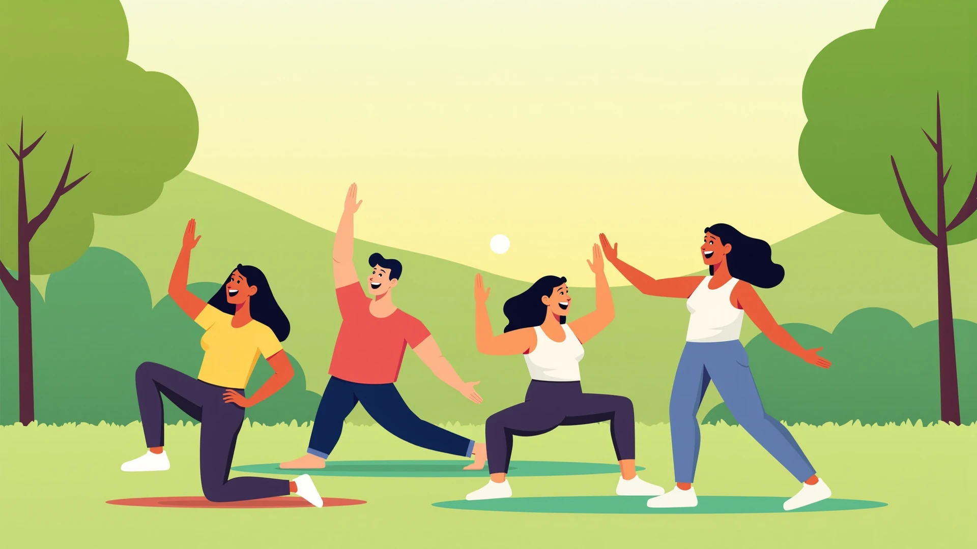 An easy to draw image of some people doing exercises in a circle