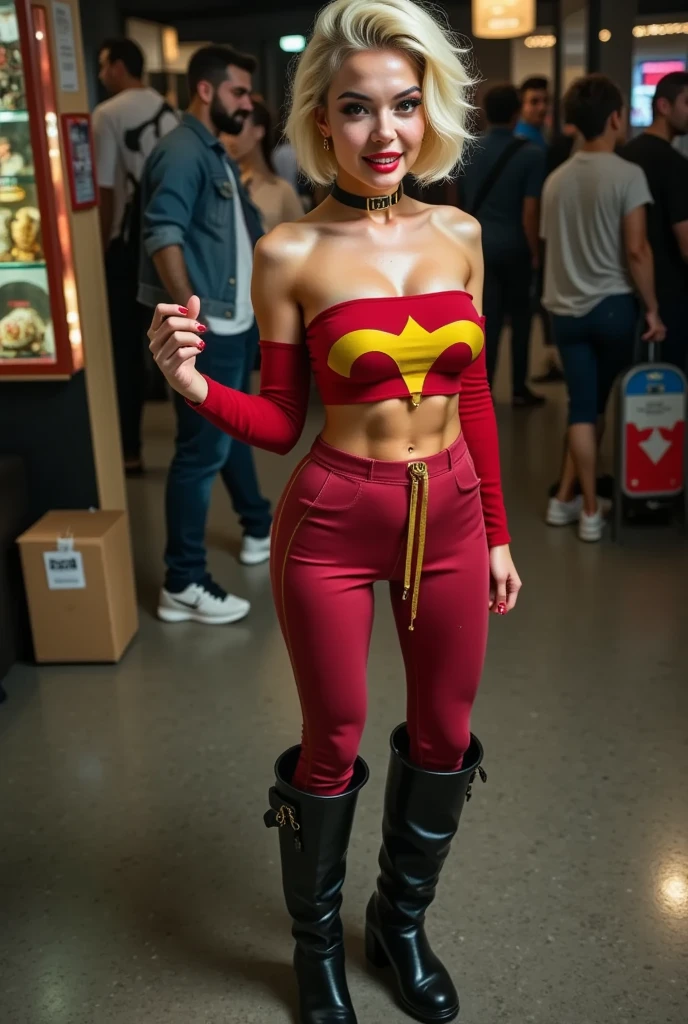 We want to create a fictional character that combines elements of Harley Quinn and Wonder Woman, resulting in a unique and powerful figure. Nome: Description of Marley Quinn: Marley Quinn is a unique warrior, whose appearance and personality reflect an intriguing mix of Harley Quinn and Wonder Woman traits. Ela possui uma pele de tom escuro, cabelos cacheados e coloridos, and expressive eyes that convey a mix of charm and determination. Her appearance combines elements of Wonder Woman and Harley Quinn'Classic Costumes.. Marley Quinn veste uma armadura em tons vibrantes de vermelho, azul e dourado, inspirado na Mulher Maravilha'Iconic costume, mas com um toque mais moderno e urbano. She wears bold accessories, como luvas estilizadas e botas de combate, Complementing your unique look. Em termos de personalidade, Marley Quinn is a mixture of courage, intelligence and a touch of madness. Ela possui a Mulher Maravilha'determination and justice., Combinado com Harley Quinn'The sarcastic sense of humor and unpredictable nature. Your approach to dealing with challenges is bold and astute, making her a formidable adversary and a loyal ally. Marley Quinn'origin story could explore themes of resilience, self-discovery and redemption. She fights her own internal battles while facing external threats, and his journey is marked by the desire to balance the duality of his nature. Marley Quinn personifies strength, fun and complexity, offering a unique representation that combines the best of both worlds. She is a defender of justice and freedom, willing to face challenges with a smile on your face and a brave heart.