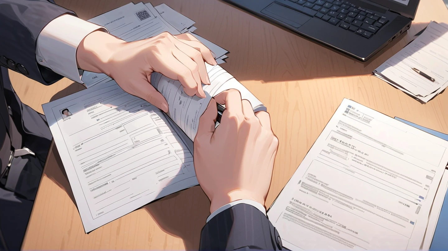 masterpiece, best quality, extremely detailed, ultra detailed, flat anime, 2D, Papers in English