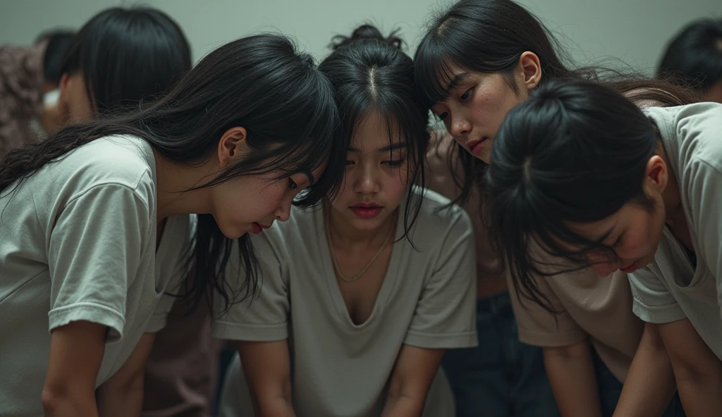 a picture of a group of female sit together and feel frustrated and hopeless