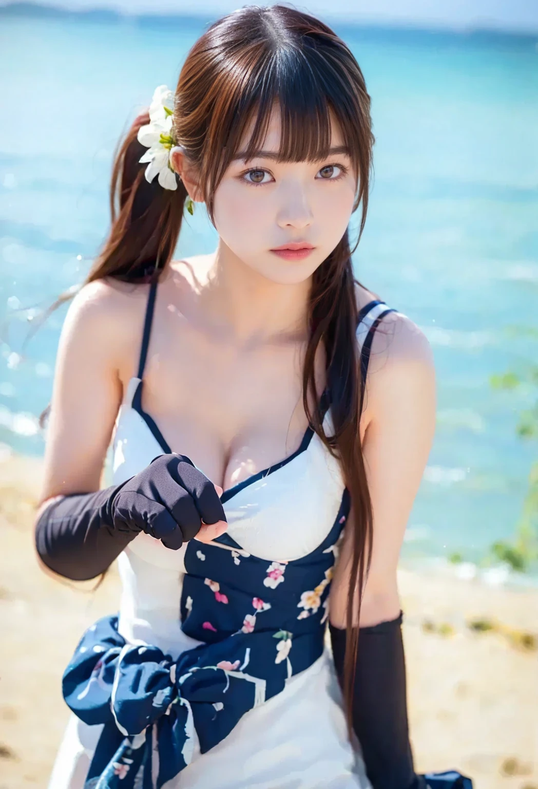 trip(Denim suspenders)T-Shirts(High Ponytail)(Slim shoulder strap only, Ultra low cut tops)( Very close view ) Face view , See-through clothing (((Outdoor Paradise)))(cover your chest with your hands ,topless)，Flower head ornament, Petals flying in the sky ，With a slightly pouty face，Her back exposes her bare buttocks，The transformation is revealed，Naked Women，Camel Toe,(Crystal colorful lights),，Soft Clouds，((Cover with a scarf))look，cruise，Old brick wall，Polishing the cement,Big straw hat ((A cute short and wide T-shirt|No underwear|The next one is slightly )
（（masterpiece））,（Realistically：1.2）,最high quality,high quality,Absurd,Rich colors,Great art,最high quality, Super detailed,Beautiful details， Reflective Hair,Good lighting, Ray Tracing， Depth of written boundary,Super detailed,Awareness-raising,Amazing,Fine details,Very detailed， （（Super detailed））， （Beautiful and meticulous girl）， Beautiful detailsの輝き， Intricate details， High resolution， Very sophisticated and beautiful,Beautiful and fine details， High resolution， Round eyes, Detailed facial features,（Round pupils：1.4） （Awareness-raising）,（Beautiful and delicate eyes）（Highly detailed face））， Depth of written boundary,（Attractive face）(（smile：1.3）)， Smiling Lips， （視聴者をlook：1.1） Cleavage close-up， Wide Wide Shot， Side body， photograph， Obscene pose ， Moody light， Sistine Phil Beldeff, smile，（（（masterpiece，最high quality，High resolution）））），Extremely detailed 8K，Beautiful girl with big  body，（Hyper HD，Super detailed，Attention to detail，High Reality，Ultra-realistic，photographリアリズム）,（One girl：1.5）,（Realistic black hair），Short Curly Hair，Bob cuts his hair，（Dynamic posture），To the camera,浅いsmile,Open your lips，Bright Blue Eyes，
（Beautiful and elaborate face，Beautiful and delicate eyes），sunlight）,（beautiful butt 0.5），Color backlight split, Cover only your chest with your hands，Earrings，Pink sexy thread,（(Striped underwear、Black openwork underwear、Sheer embroidered tulle underwear set,Gold bracelet，pink lace gloves)）Lace gloves、Pearl Necklace,（topless）(Very small panties),Mole under the eye, ((Greyish blue hair))，glittering crystal necklace