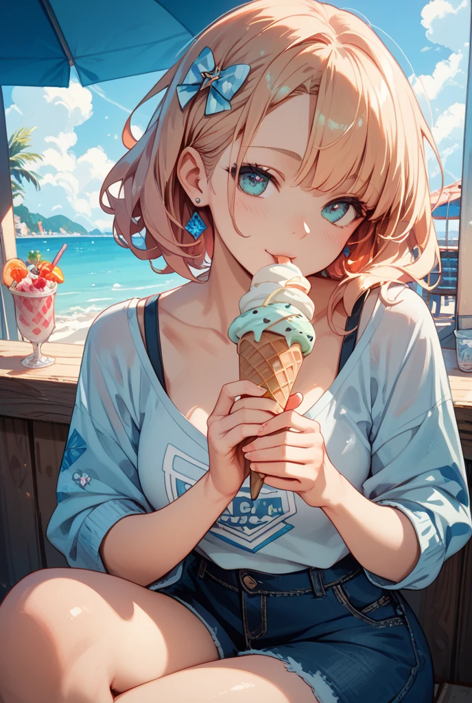little_girl,cute_loli_, diabellze, blue eyes, blonde hair, purple hair, multicolored hair, sexy, sucking an ice cream in a sexy way, legs