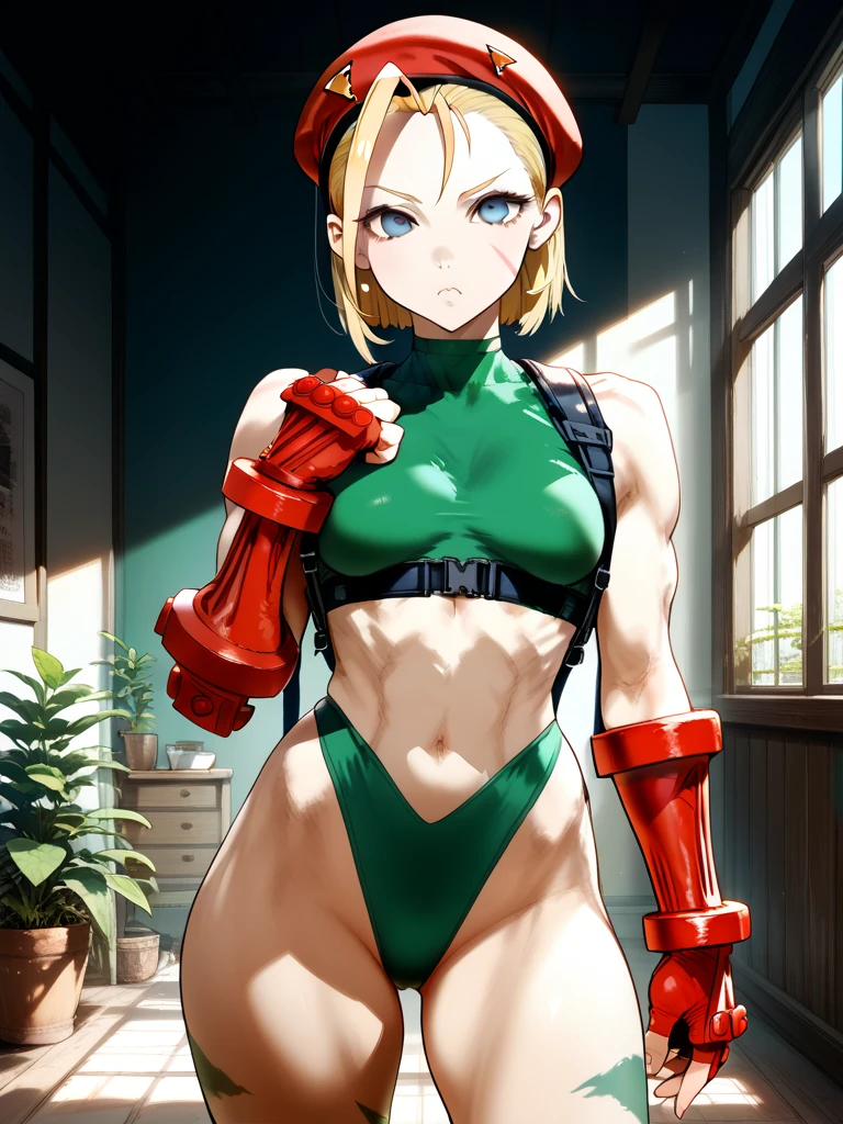 Busty big Cammy has a matching hat and long boots too, and retaining his characteristic combat gauntlets. She appears to be at least still wearing her thong leotard under her jacket, while his legs are still painted with camouflage stripes.