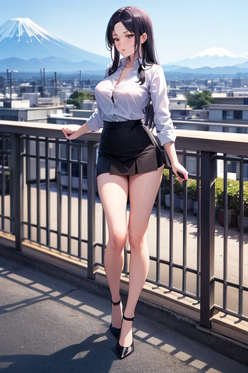 Tabletop, Highest quality, Realistic, In detail, High resolution, 8k wallpaper, Perfect dynamic composition, Beautiful attention to detail, (short hair, Shiny Hair, Wave), Glasses, Hair blowing in the wind, Big ample breasts, Cleavage, Random Pause, ((Cute lightweight jacket)), (Cute and sexy tank top, stylish black, skirt)、(Breast bulge:1.3), Laughter, Cityscape, Walking in Tokyo, ((Sit with your legs wide apart)), 23 years old、(Droopy eyes)、Adult Beauty、Transparent nipples, ((From below, Photos from a ground-mounted camera)),