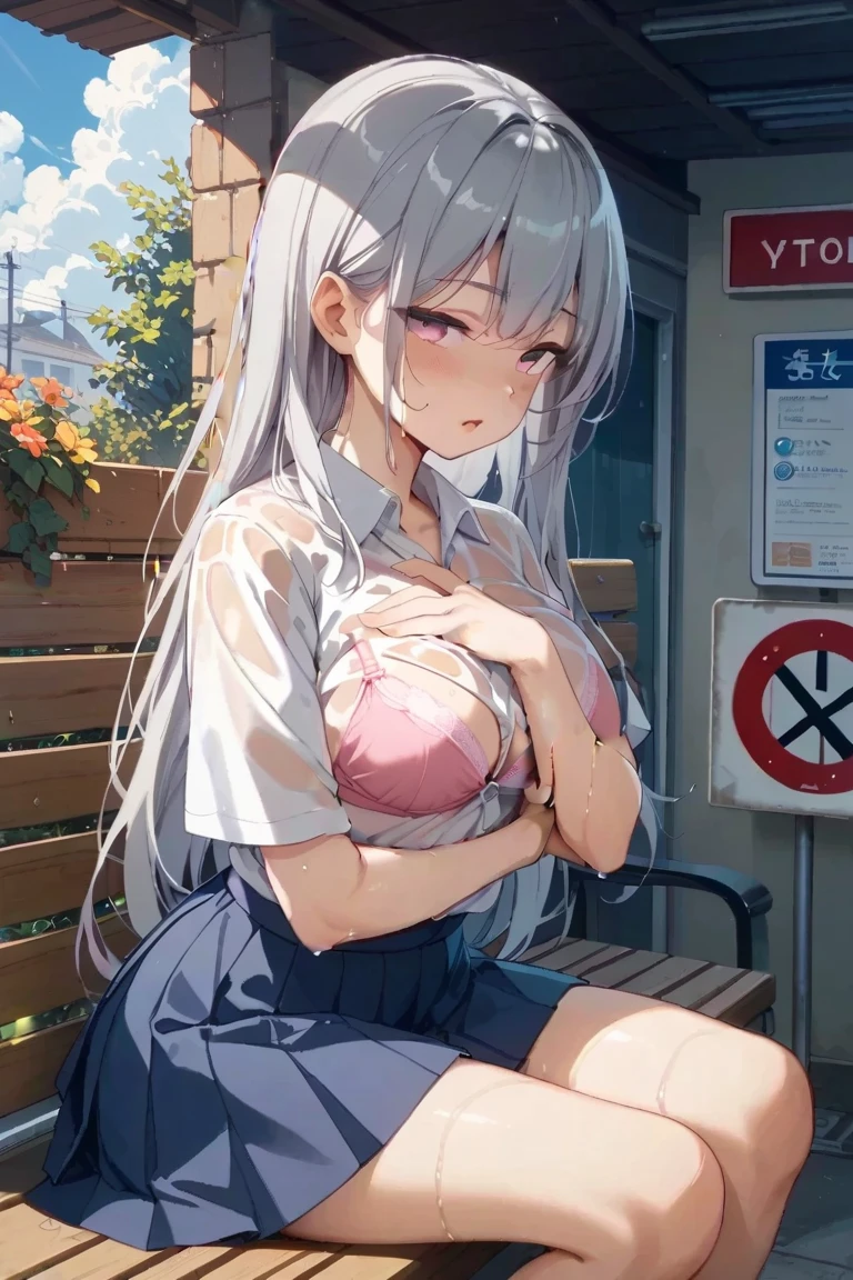 (8K、Highest image quality、highest quality、masterpiece)、detailed face、((1 baby girl))、braid silver hair、long hair、blunt bangs、blue eyes、angly、(())、((small breasts))、((see through Colored camisole))、red school bag,minimum skirt、((black pleated skirt))、((micro skirt lift)、cowboy shot、((in the outdoor background)),((see through)),((nipples)),((nipples visible)),((squatting)),((spread legs)),((wet)),((show off pussy)),(((( girl)))),(((loli(Oppai loli girand to penis,grab the penis,hand to penis,touch the penis,tekoki,Exposure,cum,penis into hand,hand to the penis,grab penis,Handjob,cum,semen,sperm,bukkake,cum on face,((penis ejaculates semen)),(((ejaculates semen))),school backpack,(((cumming on face))),((cum on face)),(mmf Double Handjob),(masturbation),((( masturbation))),