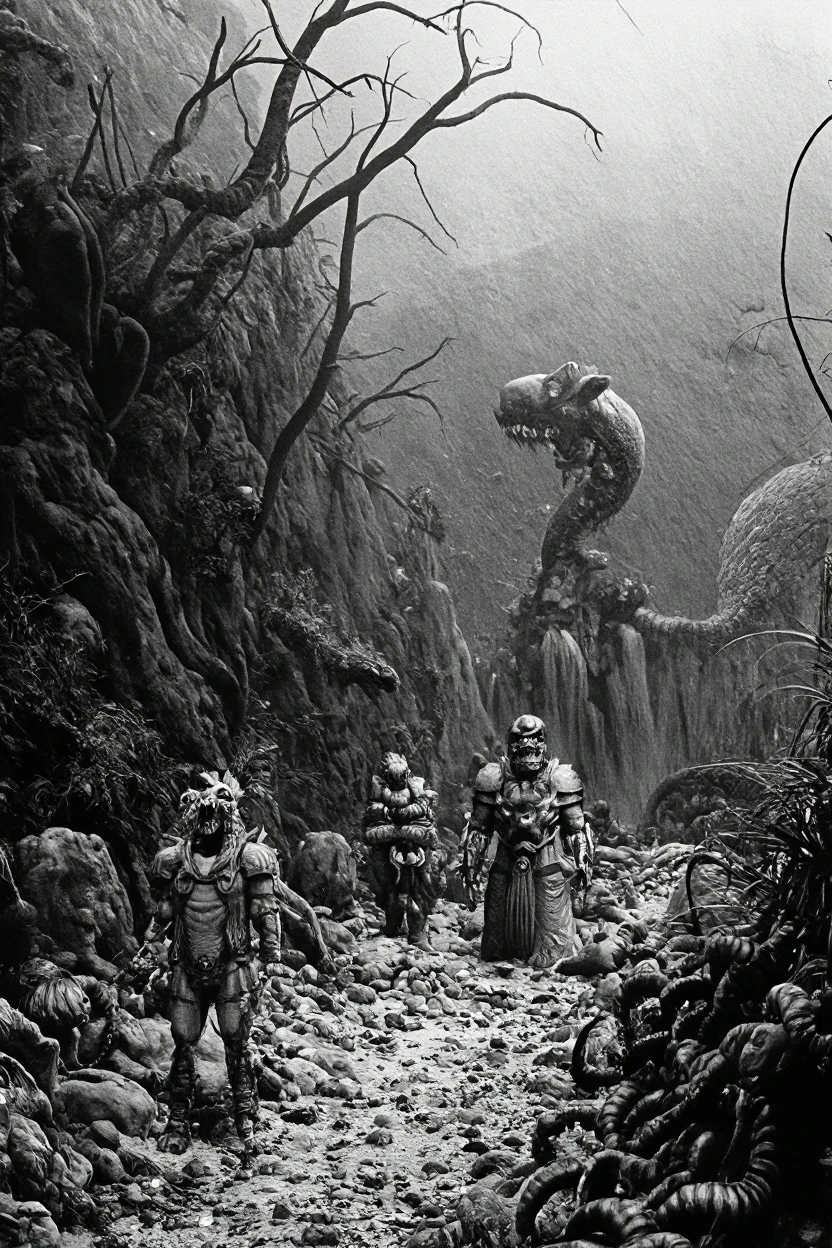 in (medium full shot:3.1) of lot of characters from a movie for slave girls from beyond infinity, inspired by Clyde Caldwell, futuristic apocalypse, stalenhag, metal album cover, gwar, heavy metal band promo, wayne barlowe pierre pellegrini, (with Creepy, Sci-Fi, Fantasy and Horror:2.9) retro sci fi, Horror movie, very detailed body, moody, epic, shot on Kodak Vision3, (intricate details:2.4), (hyperdetailed:3.1), (8k resolution:3.1), (high detailed:4.1), lot of detailed, high quality, soft (cinematic:3.3) light, dramatic atmosphere, atmospheric pespective, (impactful art:2.8), rich colors
