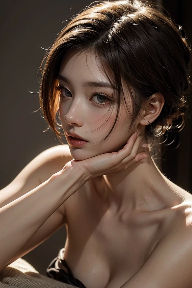 Best quality, masterpiece, ultra high res, (photorealistic:1.4), raw photo, 1girl, offshoulder, in the dark, deep shadow, low key, cold light
