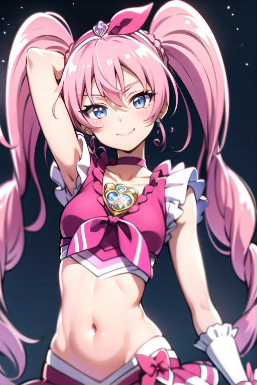 NSFW,(One girl:1.5),Cure Melody,belly button、Pink hair ribbon:1.2、hair band、Pink knee socks、Pink Shoes、Wrist cuffs、Twin tails、gem、Frills,(Perfect hands),(Perfect Anatomy),(masterpiece),(highest quality),(Ecstasy face:1.5),(orgasm:1.5),Embarrassed,blush,Leg spread,(One man:1.5),(Sex:1.5),Side view,garden,