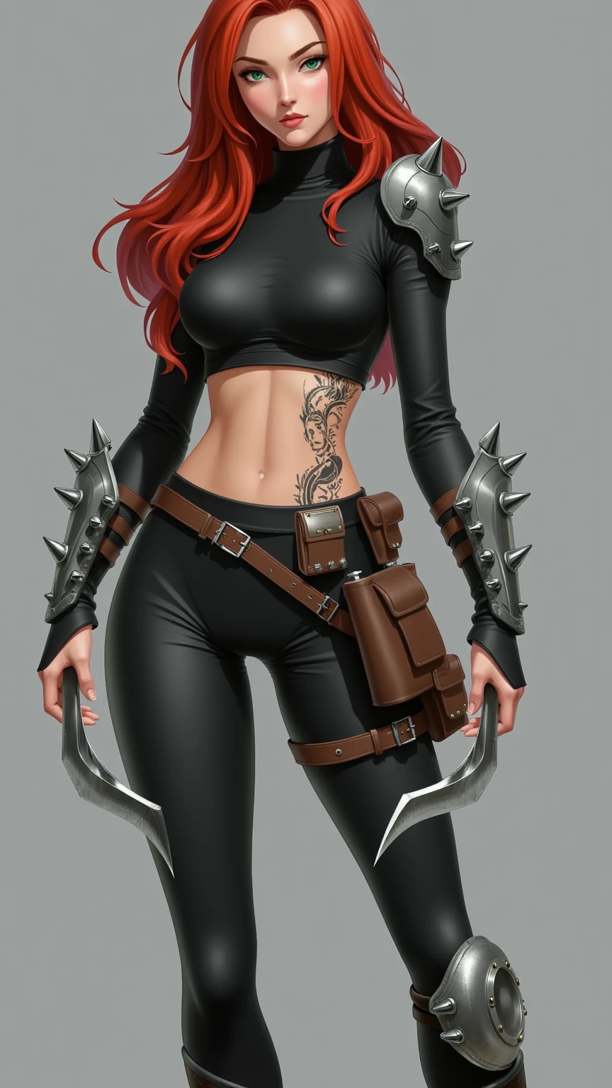 Close-up of a very beautiful
woman in detailed shorts and t-shirt, ((character concept art)), petite figure, ((character design sheet, same character)), steampunk objects, (((ciberpunk neon details))), futuristic victorian style clothes, shy, gravity dash inspiration, expert high detail concept art, (((wild red hair))), ciberpunk and steampunk mix, sexy pose, curvy, futuristic army clothes, futuristic weapon, abstract background with flowers details
