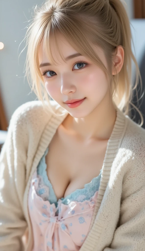 anime - style image of a woman with big breast sitting on a bed, seductive anime girl, beautiful anime girl, cute anime girl, anime best girl, pretty anime girl, attractive anime girl, beautiful alluring anime teen, anime girl, photorealistic anime girl render, anime girls, beautiful anime woman, smooth anime cg art, beautiful alluring anime woman, masterpiece, superdeformed, (((full body:1.3))), ultra high res, RAW photo, masterpiece, ultra detailed, 8k, full detailed hair, highres, best quality, ultra high res, ultra detailed face and eyes, (((photorealistic:1.4))), looking at viewer, (((smiling:1.2))), cute, (((large breast:1.7))), (((ray tracing:1.4))), ((((long legs:1.4)))), Best quality , masterpiece, large hip, Fully facial detailed, beautiful, ((very detailed of hair )) , (((19 years old:1.2))), thin lips, big eyes, highres, seducing, blue eyes , slim waist, 8k:1.2, 16k:1.2, highres, karol bak uhd, inspired by hajime sorayama, sensual gravure idol, buxom chested, panasonic lumix s pro 70mm