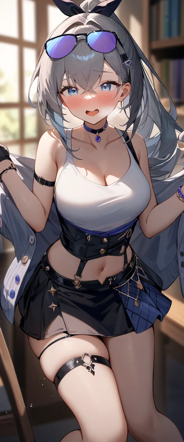 (masterpiece, top quality, best quality, official art, beautiful and aesthetic:1.2),(8k, best quality, masterpiece:1.2), (((masterpiece))),(((best quality))),(((extremely detailed))),illustration,who, (masterpiece, top quality, best quality, official art, beautiful and aesthetic:1.2),(8k, best quality, masterpiece:1.2), (Masterpiece, Best quality, best shadow), (detailed background), 1girl, One, girl, Honkai: star rail, Acheron, purple hair, long hair, shorts, one eye hidden behind hair, hair over one eye, purple eyes, White wool sweater、a miniskirt、Black thick pantyhose、Snow boots、beautiful thigh、big breasts thin waist