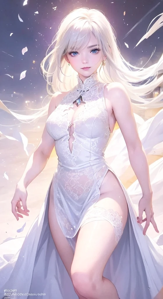 female, solo, young, sexy body, voluptuous figure, tightsuit, white hair, decolored blonde hair, ice effects around, ice queen, beautifull face, long hair, defined body, yellow and bright eyes, thick legs, strong legs, tall, Voluptuous legs, huge ass, big hip, big ass, female sorcerer, blue and black robes,