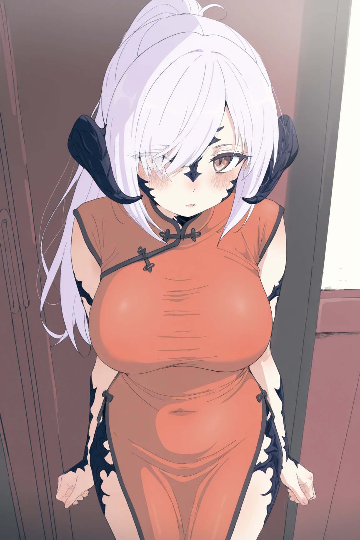 score_9, score_8_up, source_anime, 1girl, solo,The image shows another character design from a video game or animated series. This character is a young woman with short white hair adorned with cat-like ears and a red bow. She is wearing a colorful, traditional Japanese outfit, featuring a red and pink kimono with floral patterns and a large bow at the waist, is dressed in white socks and wooden sandals, which add to her traditional appearance. Her overall look suggests she may be a shrine maiden, a magical girl, or a character inspired by Japanese folklore..(bound wirsts), (arms behind back), (tapegag, tape gag), dramatic, (looking at viewer), (detailed pupils:1.3), ,red rope, thick rope,normal breast,full body