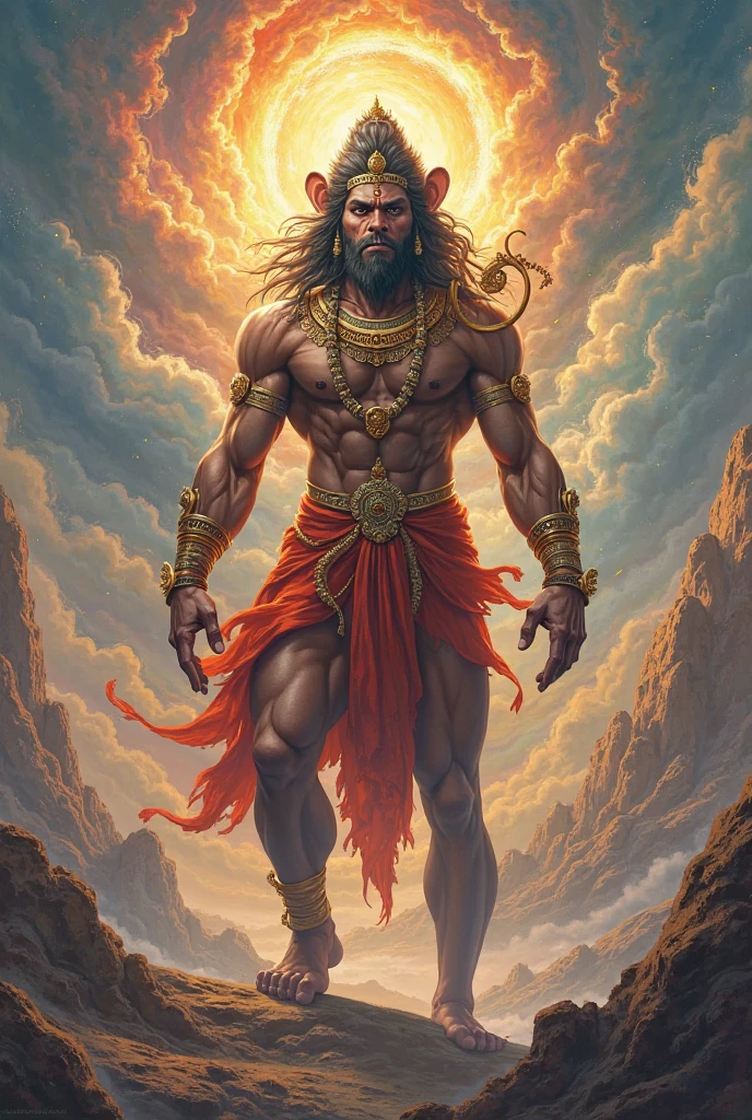 Bhagavan shree hanuman ,feet body,god,in hand gotha ang human and vanar face